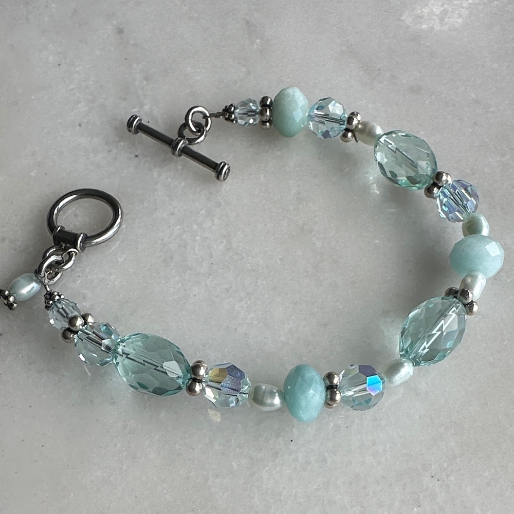 Hand Crafted Silver and Aqua Bracelet